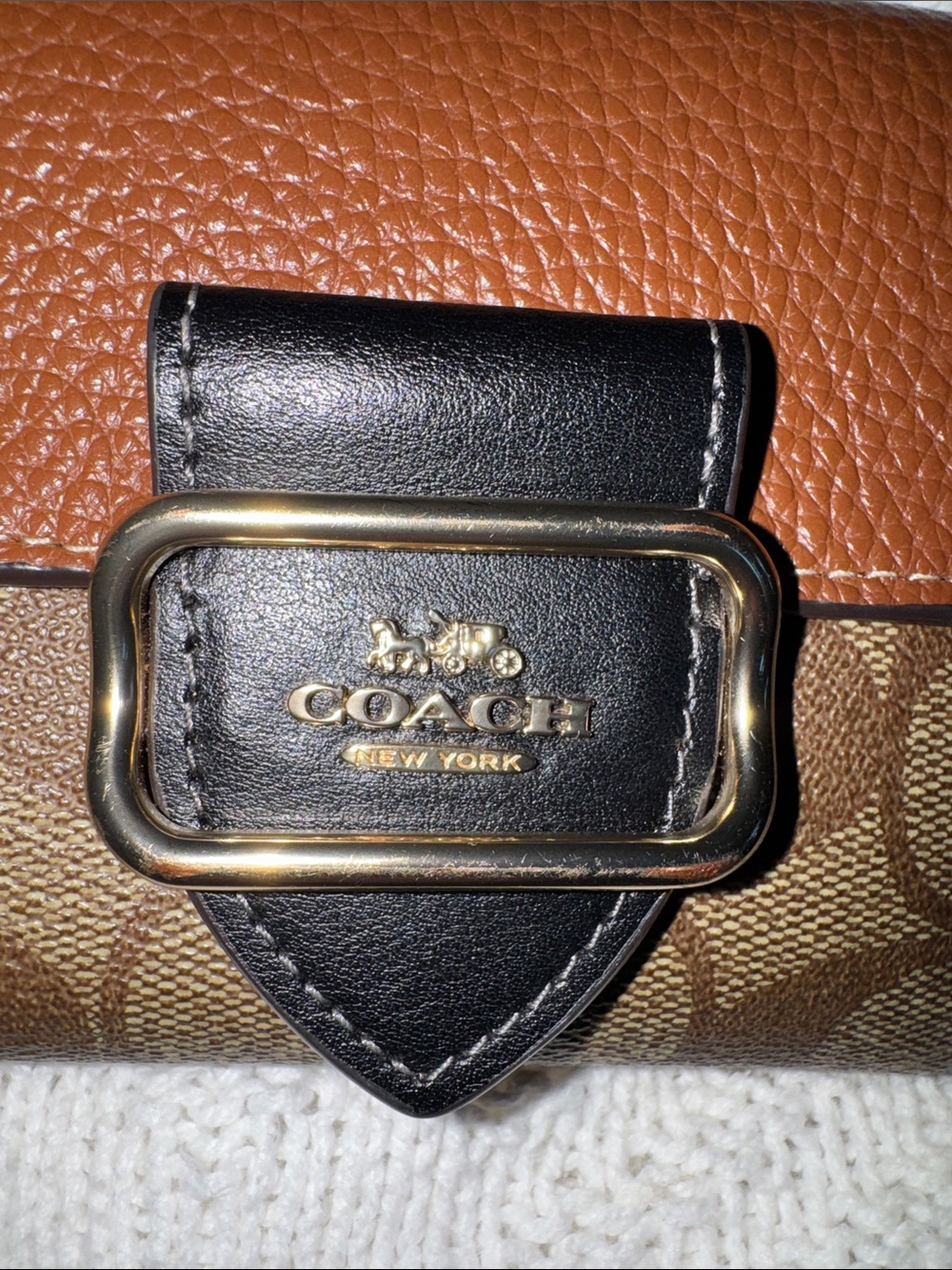 Coach Morgan Brown and Black Signature Compact Wallet with Gold Buckle - Picture 2 of 11